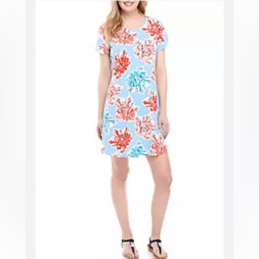 Crown & Ivy Short Sleeve Coral Shift Dress women’s size Medium